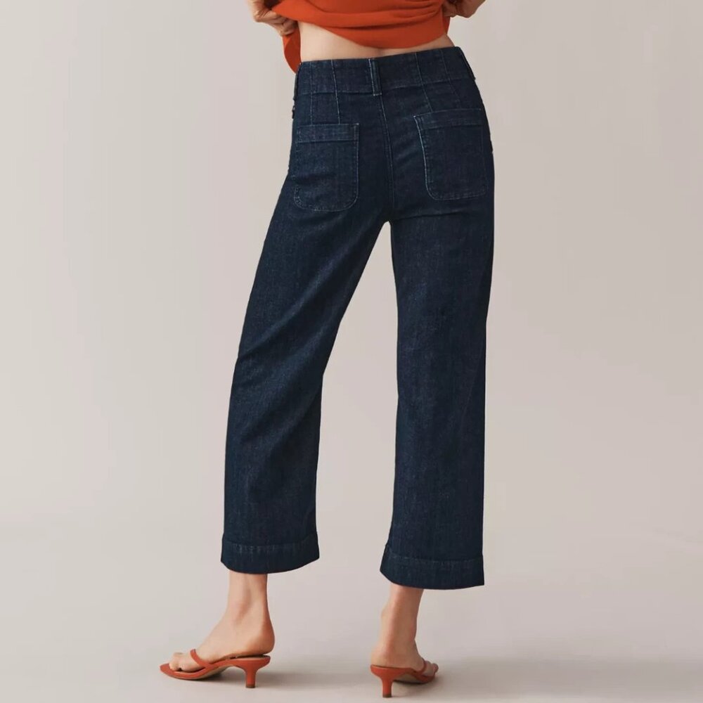 Anthropologie Maeve 24 The Colette Scallop-Pocket Crop Wide-Leg Jeans Dark New - Picture 6 of 7
